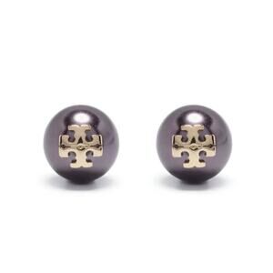 NEW Tory Burch Crystal Pearl Stud Earring Tory Gold Gray Classic Work Fall Gift